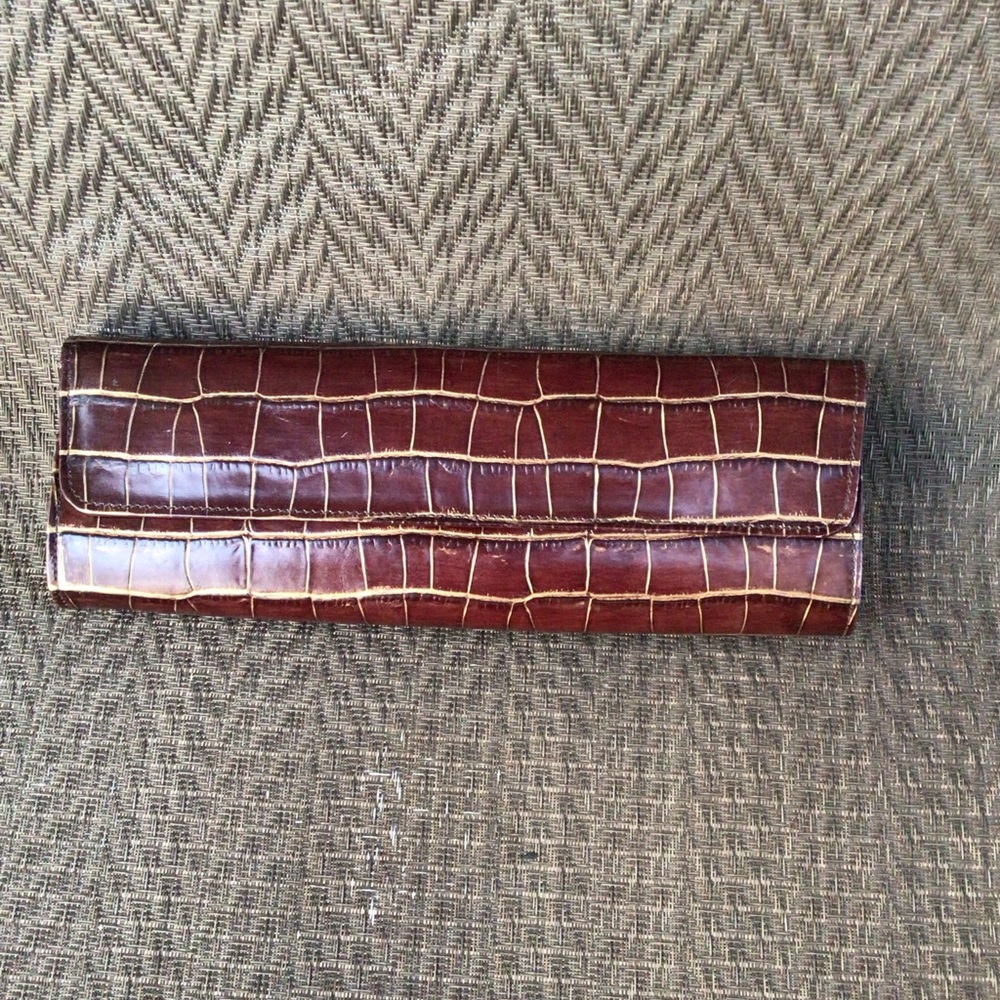 Abas Brown/Gold Alligator Leather Cylinder Clutch
